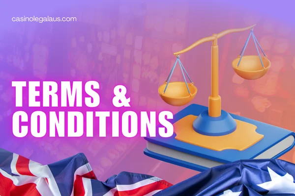 scales and book, website name, australian flag on casino background