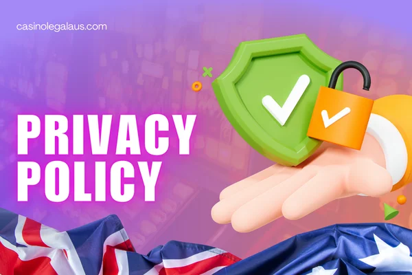 hand with sign safety and lock, website name, australian flag on casino background