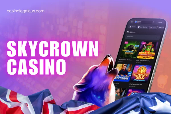 mobile with skycrown casino, website name, australian flag on casino background