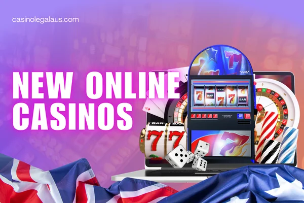 laptop with slots, roulette and dice, website name, australian flag on casino background